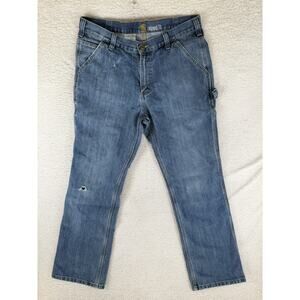 Carhartt Carpenter Jeans Mens 34x30 Blue Relaxed Fit Denim Workwear 103327 READ